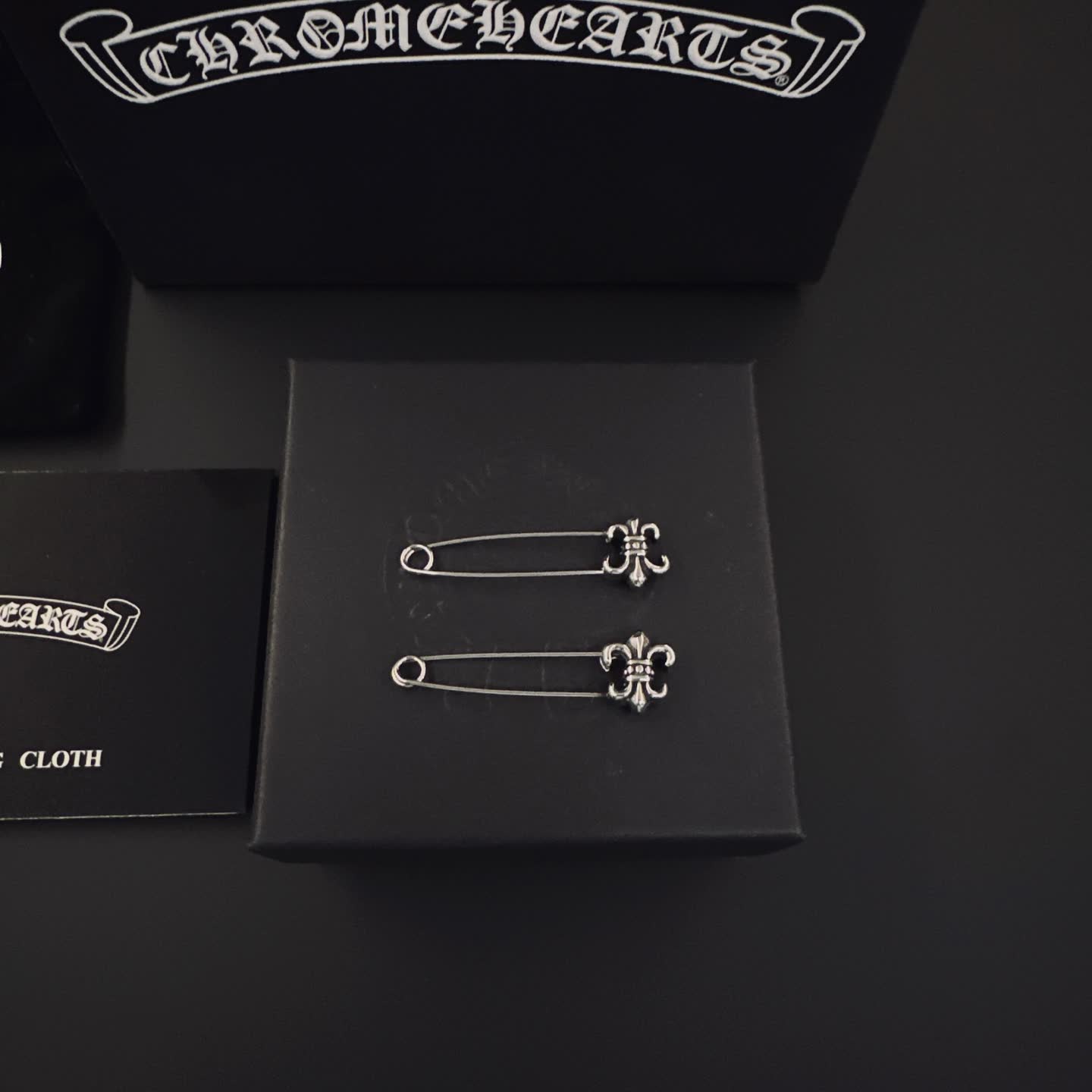 Chrome Hearts Silver Safety Pins with Fleur-de-lis Design